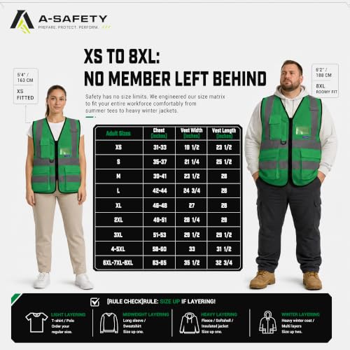 A-SAFETY 6XL 7XL 8XL plus size green safety vest big and tall - color: Green, size: 6X-Large