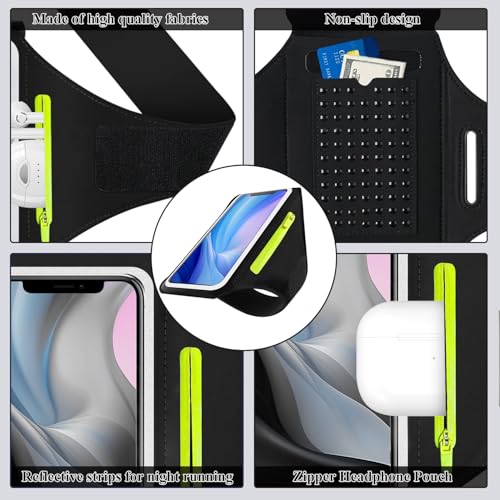 Running Armband Armband Sports Phone Holder with Adjustable Arm Strap Touch Screen Zipper Pocket Key Holder Water Resistant Ergonomic - color: Black