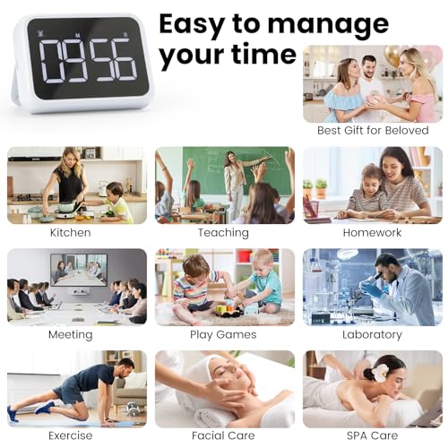 USB Rechargeable Loud Digital Kitchen Timer with Large LCD Display & Adjustable Loud Alarm - Ideal Magnetic Timer for Desk or Kitchen