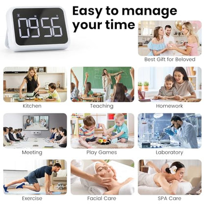 USB Rechargeable Loud Digital Kitchen Timer with Large LCD Display & Adjustable Loud Alarm - Ideal Magnetic Timer for Desk or Kitchen