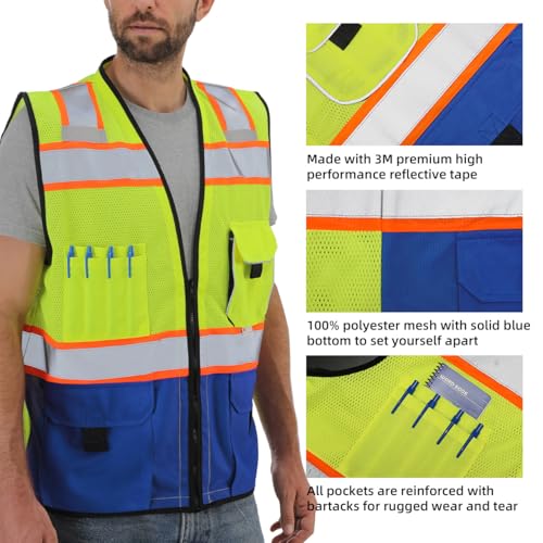 Dib Safety Reflective Safety Vest Made with 3M Tape, Yellow and Blue XL - color: Yellow & Blue, size: X-Large