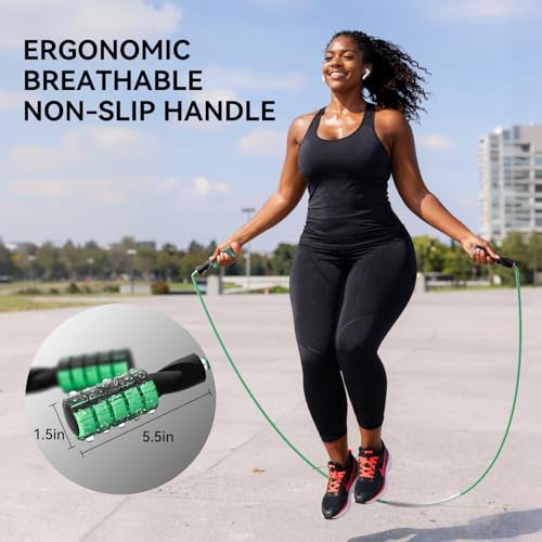Jump Rope Cotton Adjustable Skipping Weighted jumprope for Women, Adult and Children Athletic Fitness Exercise Jumping Rope - color: Green, size: 1pcs