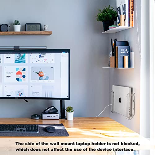 SIPRDE Wall Mount Laptop Holder - Also Available as an Under Desk Laptop Mount, Clear Acrylic, with Adhesive & Screw, for Macbooks, Surface, Keyboards, Switch, Tablets & More