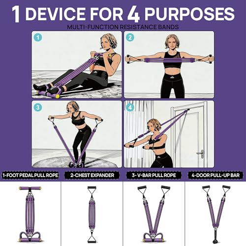 Upgraded Pedal Resistance Band with 4x25 lbs Resistance Tubes Multifunction Home Gym Workout Equipment for Sit Up & Calves Back ABS Leg Hip Arm Exercise - color: Black