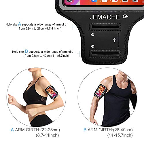 iPhone 17 16 Pro Armband, JEMACHE Gym Workouts Running Arm Band for iPhone 17/16/15/14/13/12 Pro (Black) - color: Black