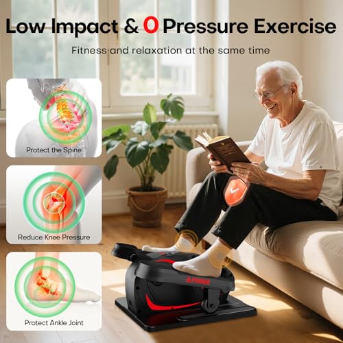 Under Desk Elliptical Machine, Electric Elliptical Leg Exerciser While Sitting for Seniors with Upgraded 15 Speeds & 12 Auto Mode, Forward & Reverse Direction, Quiet Portable Seated Pedal Exerciser
