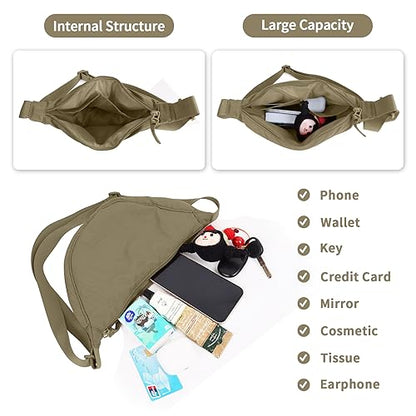 Nylon Crescent Crossbody Bag for Women Purses Trendy Men,Small Travel Sling Bag Hobo - color: Khaki, size: Small