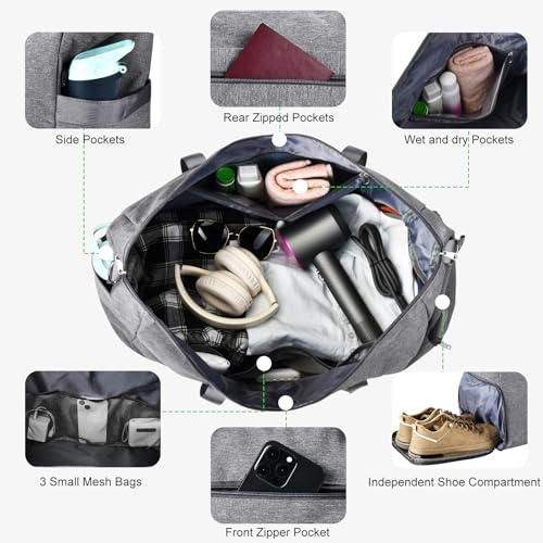 Carry On Luggage 22x14x9 Airline Approved, 40L Gym Duffle Bag for Travel - color: Grey, size: 40L