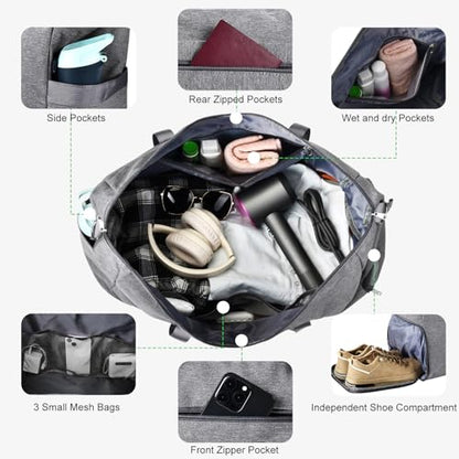 Carry On Luggage 22x14x9 Airline Approved, 40L Gym Duffle Bag for Travel - color: Grey, size: 40L