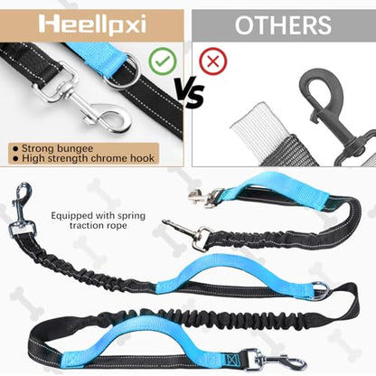 Hands-Free Waist Leash with Pouch for Two Dogs,Reflective Stitching, Dual Handle & Bungee Retractable Design – Ideal for Medium to Large Dogs (Blue) – Dog Walking Accessories - color: Blue
