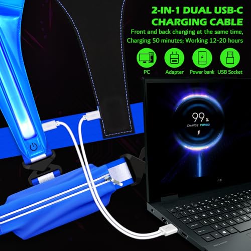LED Reflective Vest Running Gear, USB Rechargeable Light Up Running Vest Chest Phone Holder for Runners Night Walking - color: Blue