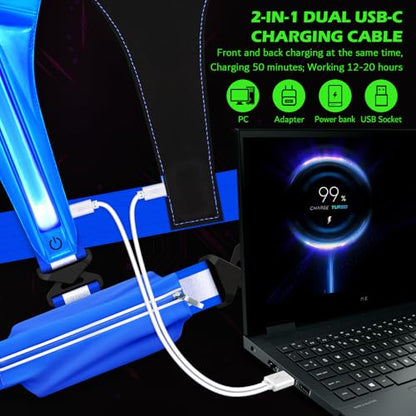 LED Reflective Vest Running Gear, USB Rechargeable Light Up Running Vest Chest Phone Holder for Runners Night Walking - color: Blue