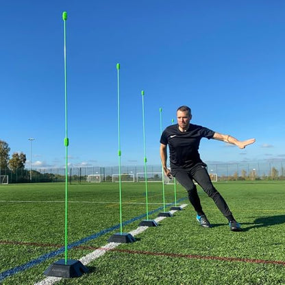 QUICKPLAY Pro Agility Poles Set of 10 - Adjustable 3ft to 6ft - size: Set of 10 Agility Poles + set of 5 base weights