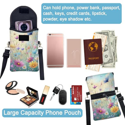 Neoprene Cell Phone Sleeve Pouch Case Bag with Crossbody Strap Neck Lanyard for Women 7.5 X 4.3 in Colorful Flowers - color: Colorful Flower