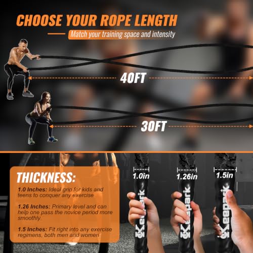 Battle Rope for Home Gym – 1.5 Inch 30FT Heavy Exercise Rope with Wear-Resistant Nylon Sleeve & Anchor Strap - size: 1.5 Inch x 30FT