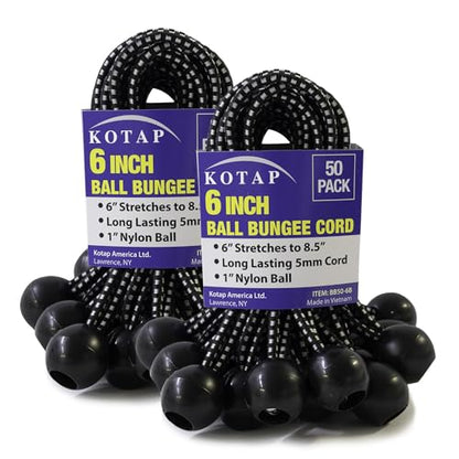 Kotap BB-6B Ball Bungee Cord, Heavy-Duty & Versatile, Indoor & Outdoor, Tarp Tie-Down, Organize & Secure, 6-Inch, Black, 50 Pack - size: 6 Inch, style: 50-Pack
