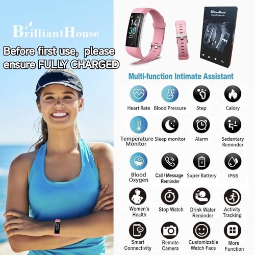 BrilliantHouse Fitness Tracker with Blood Pressure Heart Rate Oxygen Monitor, Activity Sleep & Temperature Smart Watch IP68 Waterproof Pedometer Step Counter for Kids Man Women S5 - color: Pink