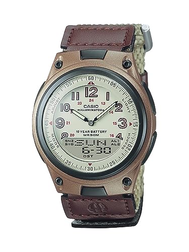 Casio AW80 Series | Men’s Analog-Digital Watch | 50M Water Resistance | Multi Alarms | 100 SEC Stopwatch | Countdown Timer | World Map for World Time | LED Light | LC Display | 10 Year Battery - color: Beige, style: AW-80V-5BV