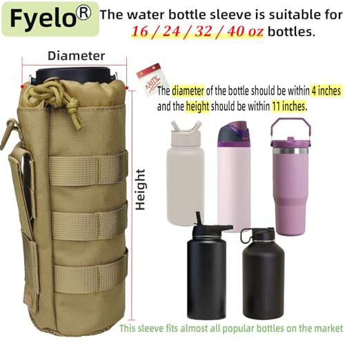 Tactical MOLLE Bottle Pouch Basic Style & Enhanced with Shoulder Strap - color: Brown-Basic
