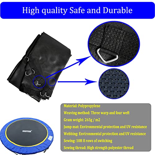 Trampoline Replacement Mat 10ft，Trampoline Mat Fit 10ft Frame（ Not a 10ft Length Mat）,Repalcement Trampoline Mat 10ft, Lasting Longer with 8 Rows of Stitching,w/Spring Tool and Gloves - style: 64V-rings/102.8"Diam/Fits 5.3"-5.7"Springs