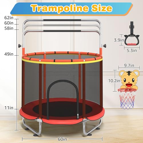 60" Trampoline for Kids with Enclosure Net, Toddler Trampolines Indoor - color: Red