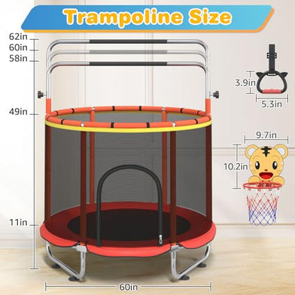 60" Trampoline for Kids with Enclosure Net, Toddler Trampolines Indoor - color: Red