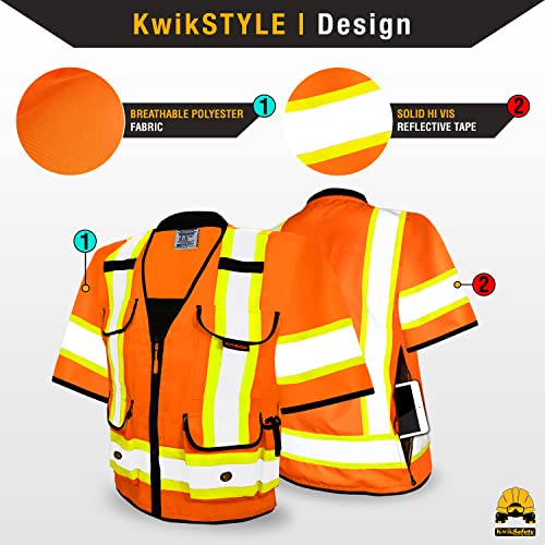 KwikSafety GODFATHER Safety Vest Class 2 & Class 3 ANSI OSHA Hi Vis Vest - color: Orange (Sleeves), size: Large