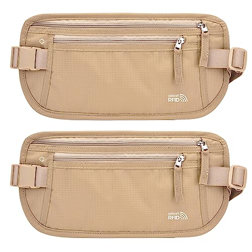 Unisex Money Belt For Men and Women, Slim Passport Holder RFID Blocking Travel Essentials Pouch with Adjustable Strap Small Waist Pouch for Workout Running Travelling Hiking (Beige 2 Packs) - color: Beige 2 Pack, size: Medium