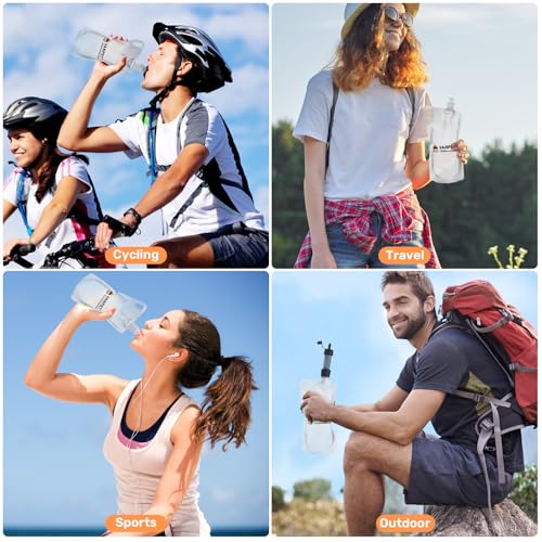 1L Hiking Collapsible Water Bottles, 33OZ BPA-Free Plastic Flasks, Reusable Drink Bags, Foldable Backpacking Water Bottle for Travel Camping Hiking (6-Pack) - color: 6-Pack