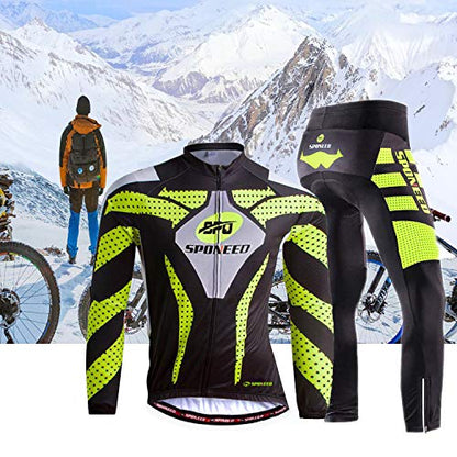 sponeed Men's Cycling Jersey Full Sleeve Riding Wear Long Sleeve T Shirts Pants - color: Fleece Green, size: X-Large