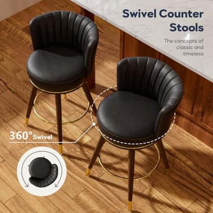 SeekFancy 24 Inch Black Leather Swivel Counter Bar Stools Set of 4 - color: Black, size: 24" Counter Height-4 Pieces