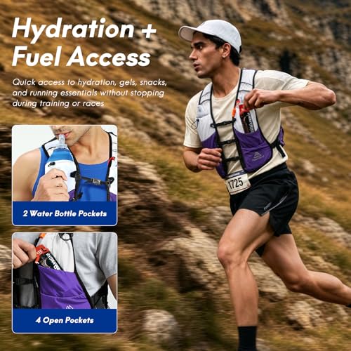 Haimont 5L Trail Running Hydration Vest with Soft Flasks - color: Purple, size: Medium