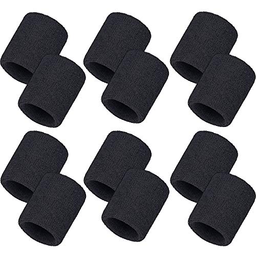 Bememo 12 Pcs Sweatbands Wrist Bands - color: Black, size: 3.15 Inch