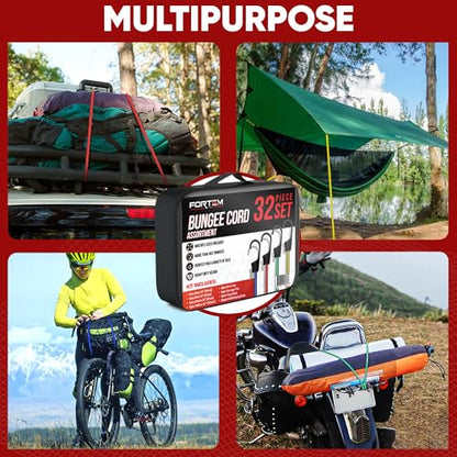 FORTEM Bungee Cords with Hooks, 32pk 10" 18" 24" 32" 40 Bungees & Tarp Ties - size: Pack of 32 Standard (10", 18", 24", 32", 40")