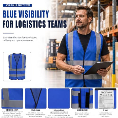AYKRM 12 colour High visibility viz vest hi vis viz reflective work construction safety vest (XS-8XL) - color: Blue, size: X-Large