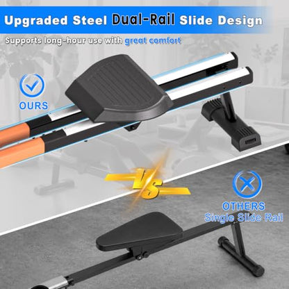 Rowing Machines Foldable for Home, Magnetic Rowing Machine with 16-Level Quiet & Smooth Resistance, Dual Slide Rail, LCD Monitor & APP Supported Fitness Rowing Machine, Max 350lbs Weight Capacity