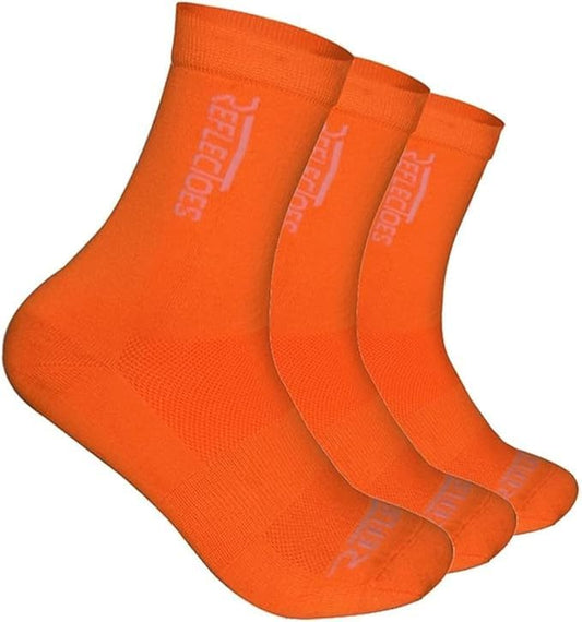 ReflecToes Fluorescent Running Socks (3 Pack) High Visibility Neon Safety Socks for Men & Women UV-Activated Day Glow - color: Orange, size: Large
