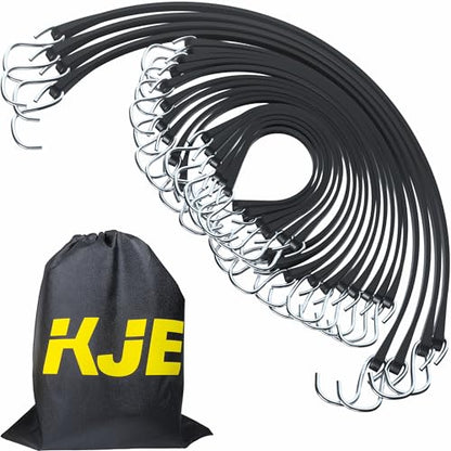KJE 20Pack (15", 21", 31") Rubber Bungee Cords with S Hooks - Quality EPDM, Heavy Duty Black Bungee Straps, Ideal for Outdoor Tie Downs, Securing Tarps, Canvases, Cargo in Cold Hot Climates - size: (6)15"+(10)21"+(4)31"