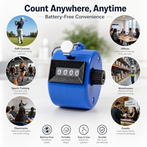 Chedin Handheld Clicker Counter 4-Digit Mechanical Tally Counter,3 Pack with 3pcs Lanyard for Sports,Coaching,Office,Golf,Baseball,Knitting & More,Sports Events Coaching Counting