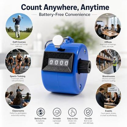 Chedin Handheld Clicker Counter 4-Digit Mechanical Tally Counter,3 Pack with 3pcs Lanyard for Sports,Coaching,Office,Golf,Baseball,Knitting & More,Sports Events Coaching Counting