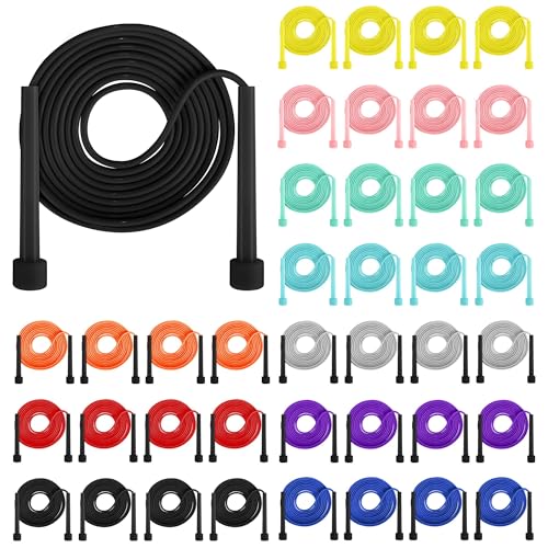 Aodaer PVC Skipping Rope Adjustable Jump Rope for Kids Multicolor Jump Rope Bulk with Plastic Handles Lightweight for Outdoor Fitness Exercise and Weight Loss, Training and Racing