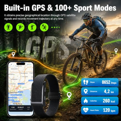 Yihou Screenless Fitness Tracker GPS Smart Bracelet Heart Rate Sleep Monitor Health Tracker Fall Detection SOS Call Pedometer Step Counter AI-Powered Activity Tracker Waterproof Nylon Wrist Band - color: Beige
