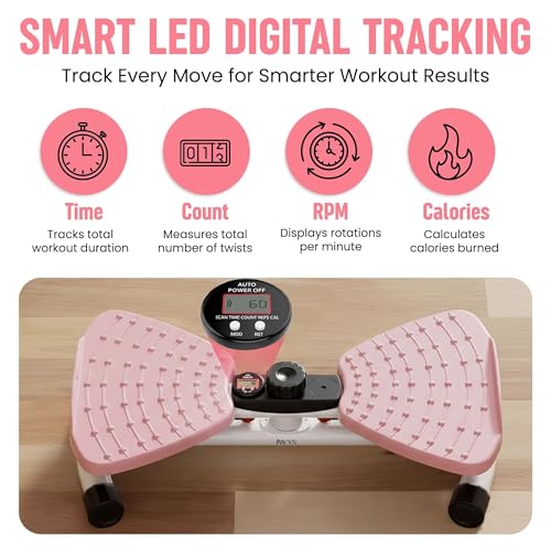 Waist Twister Exercise Fitness Tool, Ab Twister Board with Smart LED Digital Monitor, 300 lbs Capacity, 20dB Ultra-Quiet Noiseless, Anti-Slip Home Gym Equipment for Women Belly Fat Loss - color: pink