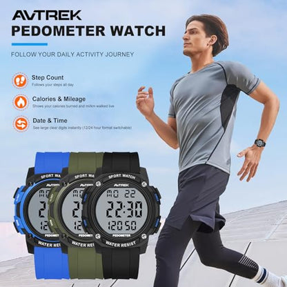 AVTREK Pedometer Watch for Walking Steps and Miles No Bluetooth/APP Needed - color: Black