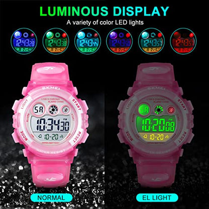 GOLDEN HOUR Watches for Kids Digital Sport Waterproof Boys Girls Watch Outdoor 12/24 H Alarm EL Backlight Stopwatch Military Child Wristwatch Ages 3-15 - color: Pink