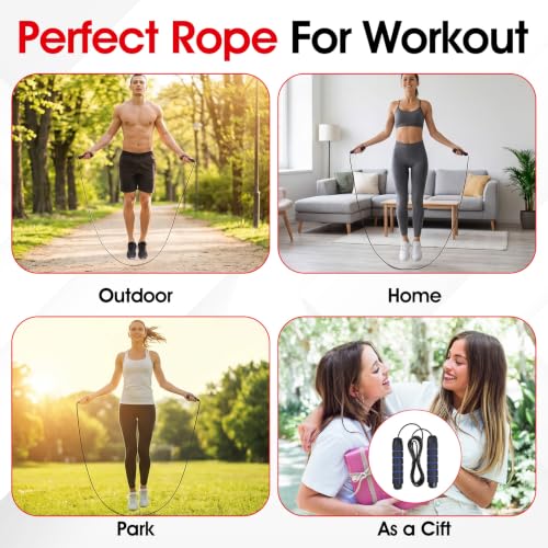 12 Pieces Jump Rope for Fitness with Ball Bearings Speed Jumping Adjustable Skipping Rope Foam Handles Cardio Training Slim Body Red Black Blue Green