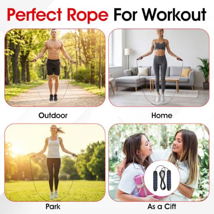 12 Pieces Jump Rope for Fitness with Ball Bearings Speed Jumping Adjustable Skipping Rope Foam Handles Cardio Training Slim Body Red Black Blue Green