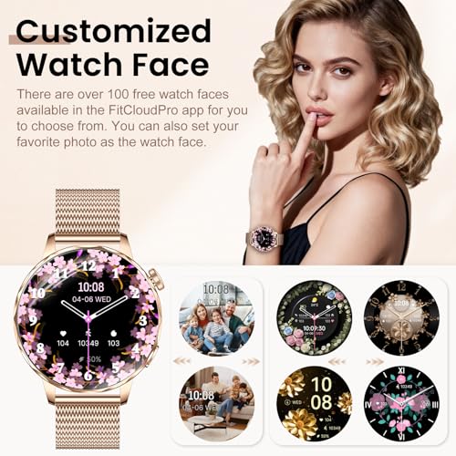 Smart Watches for Women, 1.27'' Smartwatches (Answer/Make Calls) Compatible with iPhone/Android Phones, IP68 Waterproof Fitness Tracker Watch with Sleep Monitor,100+ Sports Modes (Rose Gold) - color: Gold