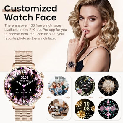 Smart Watches for Women, 1.27'' Smartwatches (Answer/Make Calls) Compatible with iPhone/Android Phones, IP68 Waterproof Fitness Tracker Watch with Sleep Monitor,100+ Sports Modes (Rose Gold) - color: Gold