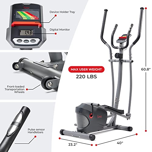 Sunny Health & Fitness Upright Elliptical for Full Body Arm Leg Workout - color: Matte Black